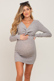 Heather Grey Knit Knotted Front Maternity Sweater Dress