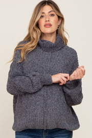 Charcoal Soft Chenille Turtle Neck Maternity Sweater