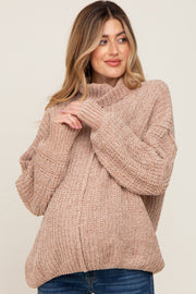 Taupe Soft Chenille Turtle Neck Maternity Sweater
