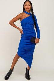 Royal Blue Asymmetric Ruched Fitted Dress