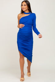 Royal Blue Asymmetric Maternity Ruched Fitted Dress