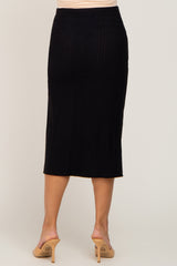 Black Soft Knit Ribbed Side Slit Maternity Midi Skirt