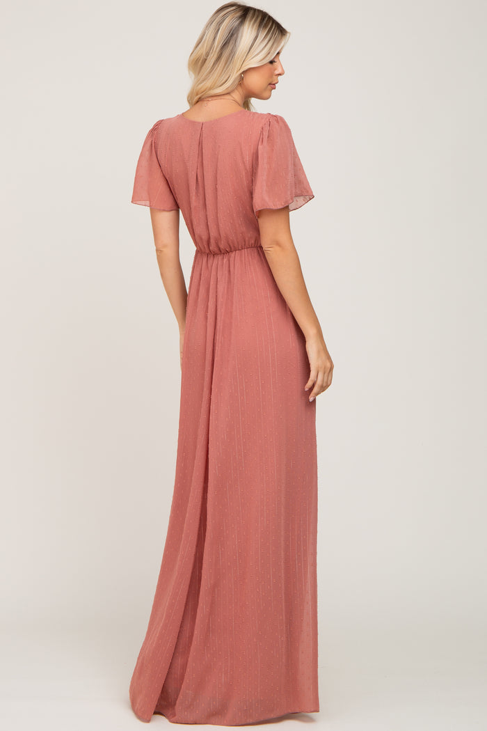 Mauve Swiss Dot Chiffon Maxi Dress
