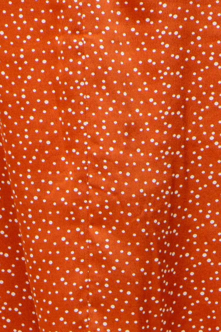 Rust Polka Dot V-Neck Satin Maternity Midi Dress