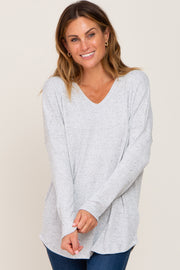 Heather Grey Ribbed Speckled Long Sleeve Top
