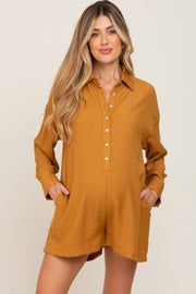 Camel Collared Button Front Maternity Romper