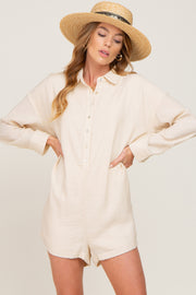 Ivory Collared Button Front Romper