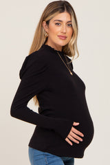 Black Ruffled Mock Neck Long Sleeve Maternity Top