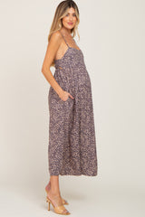 Purple Floral Cutout Back Maternity Midi Dress