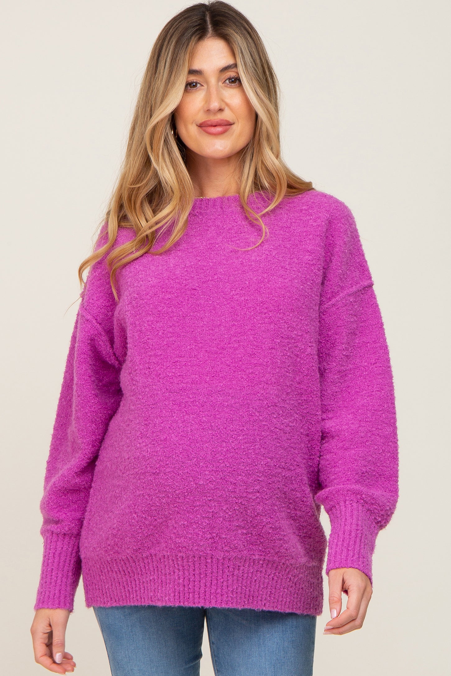 Magenta Fuzzy Knit Maternity Sweater
