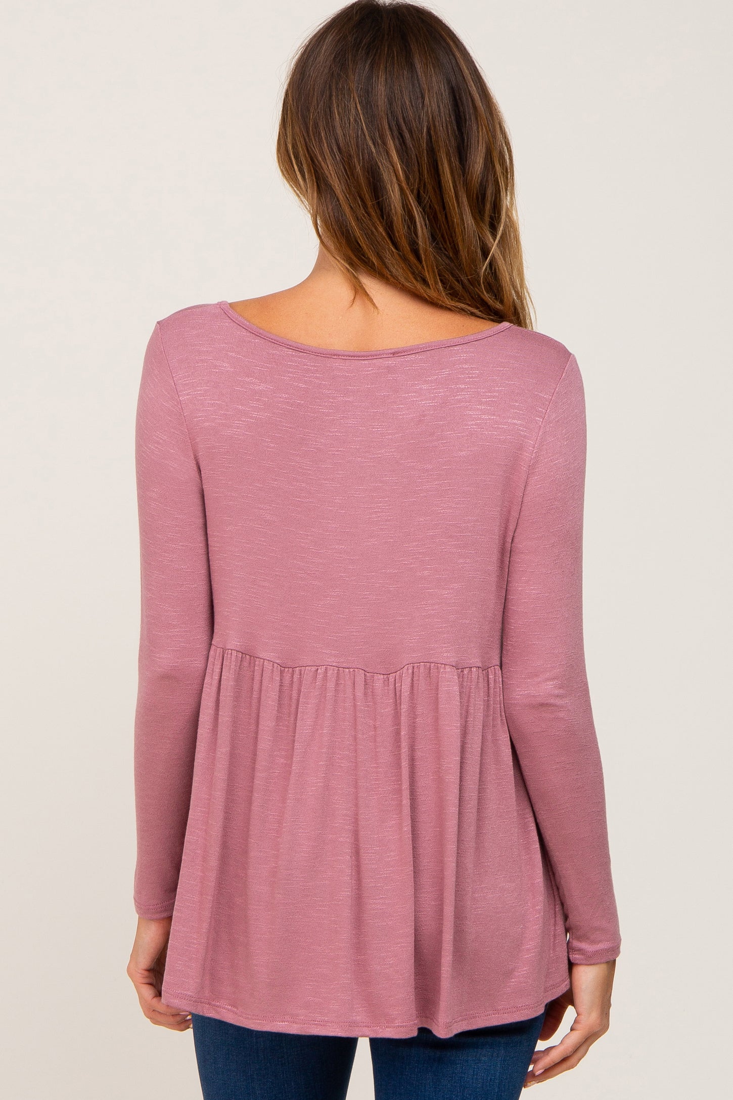 Mauve Scoop Neck Long Sleeve Top