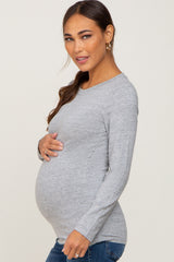 Heather Grey Basic Long Sleeve Maternity Top