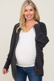 Charcoal Brushed Knit Dolman Sleeve Maternity Cardigan