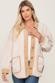 Cream Fleece Colorblock Coat