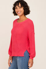 Fuchsia Basic Side Slit Sweater