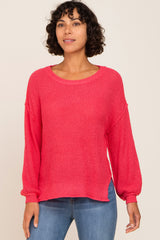 Fuchsia Basic Side Slit Sweater