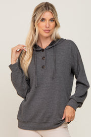 Charcoal Ribbed Button Front Hoodie