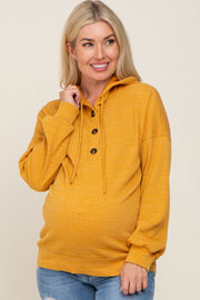 Yellow Ribbed Button Front Maternity Hoodie