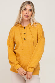 Yellow Ribbed Button Front Hoodie