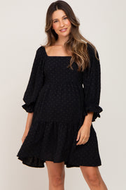 Black Swiss Dot 3/4 Sleeve Maternity Dress