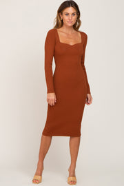 Rust Ribbed Knit Sweetheart Dress