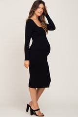 Black Ribbed Knit Sweetheart Maternity Dress