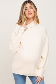 Cream Button Accent Turtleneck Maternity Sweater