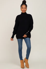 Black Button Accent Turtleneck Sweater