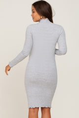 Heather Grey Ribbed Mock Neck Maternity Dress