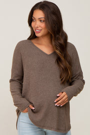 Brown Brushed Knit Basic Long Sleeve Maternity Top