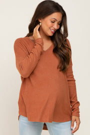 Rust Brushed Knit Basic Long Sleeve Maternity Top