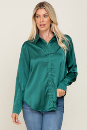 Forest Green Satin Button Down Long Sleeve Top