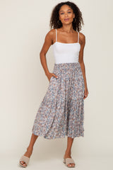Taupe Floral Smocked Midi Skirt