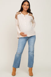 Ivory Soft Knit Contrast Henley Maternity Top