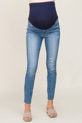 Blue Slightly Distressed Maternity Skinny Jeans
