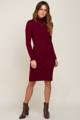 Burgundy Rib Knit Turtleneck Sweater Dress