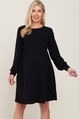 Black Terry Knit Long Sleeve Maternity Dress