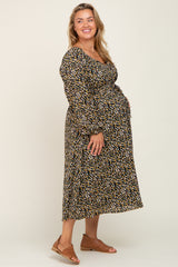 Black Floral Front Tie Maternity Plus Midi Dress