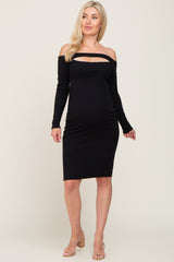 Black Off Shoulder Front Cutout Maternity Dress