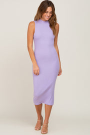 Lavender Ribbed Mock Neck Midi Dress