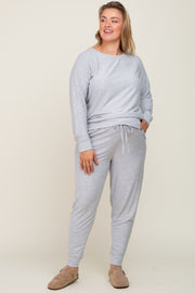 Heather Grey Soft Knit Long Sleeve Maternity Plus Set