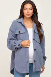 Blue Fleece Maternity Shirt Jacket