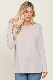 Beige Ribbed Open Knit Long Sleeve Top