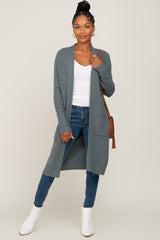 Olive Open Front Long Cardigan