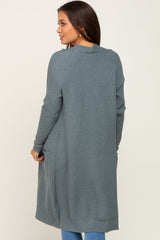 Olive Open Front Long Maternity Cardigan