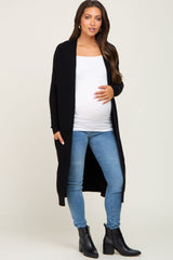 Black Open Front Long Maternity Cardigan