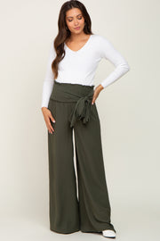Olive Smocked Front Tie Maternity Pants