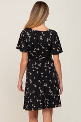 Black Floral Short Sleeve Maternity Dress