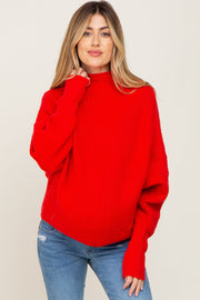 Red Knit Mock Neck Long Sleeve Maternity Sweater