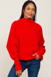 Red Knit Mock Neck Long Sleeve Sweater